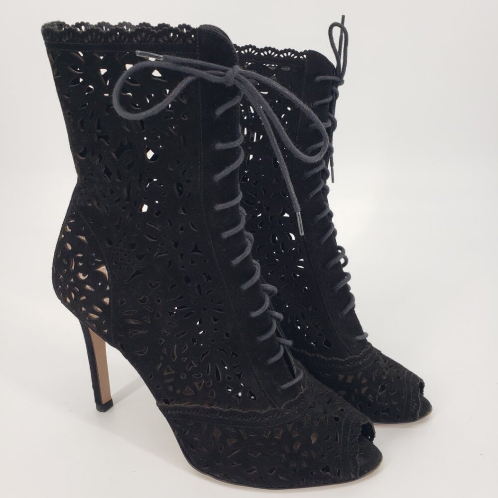 Valentino Garavani Laser Cut Peep Toe High‎ Heel Lace Up Booties